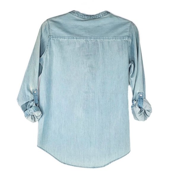 Express Denim 3/4 Roll Up Sleeve Lace-up Top. *NWT ~ Small * - Picture 4 of 5